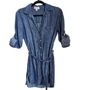 Cloth and Stone Chambray Denim Shirt Dress Women XS Belted Button Tunic‎ Top